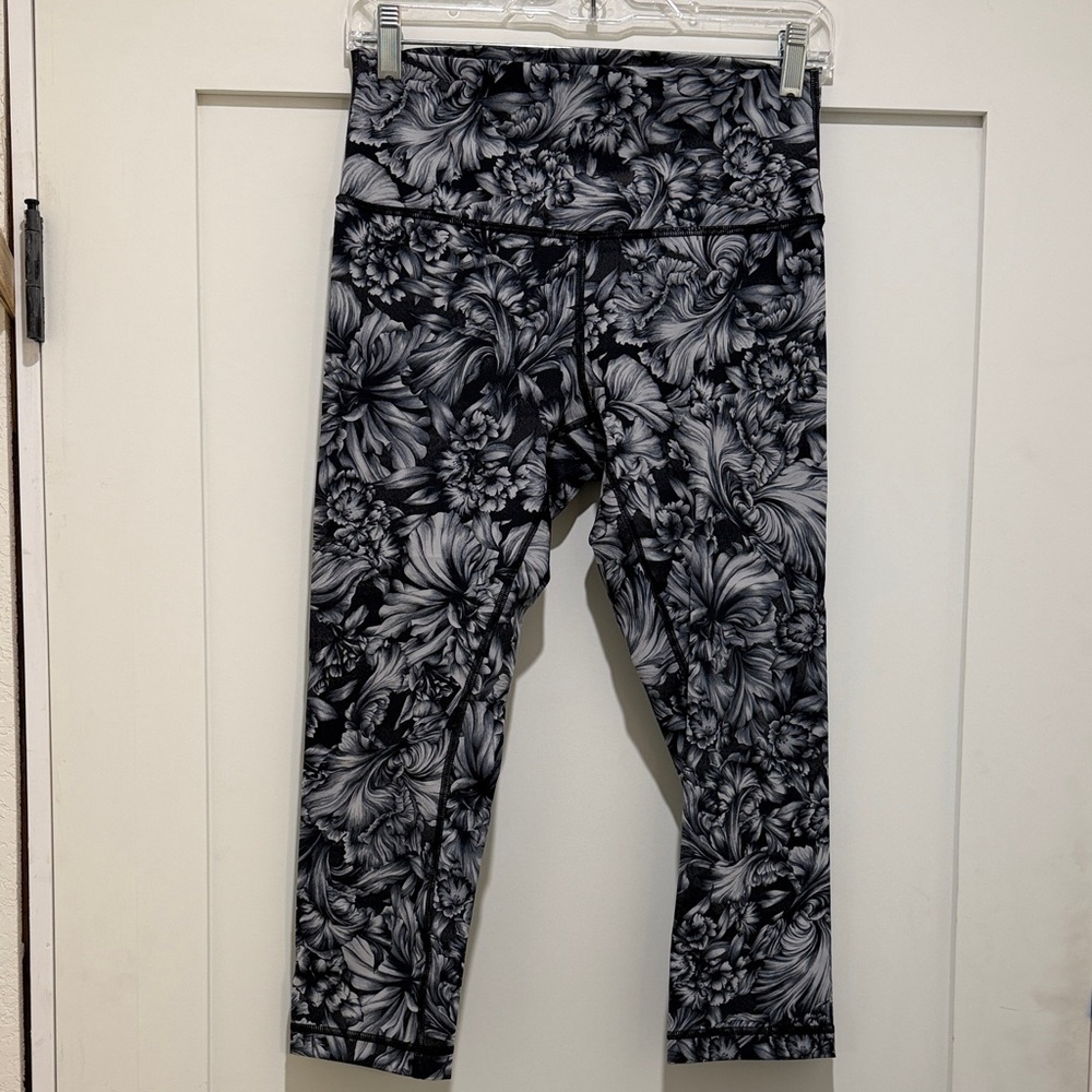 Lululemon Floral Black and Gray Crop Workout Leggings